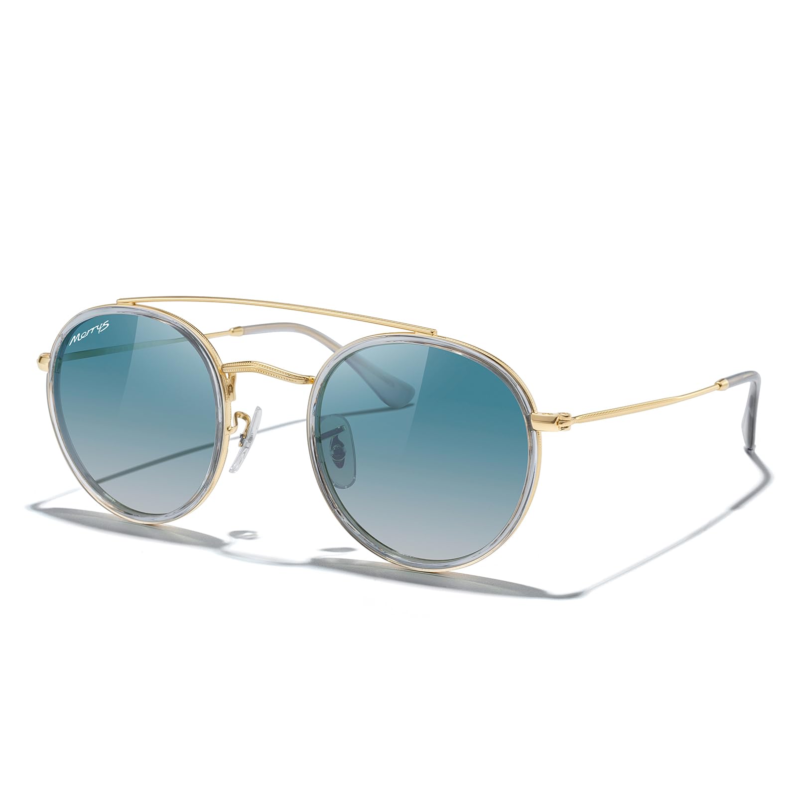 MERRY'S Retro Round Polarized Sunglasses - Unisex Double Bridge Sun Glasses