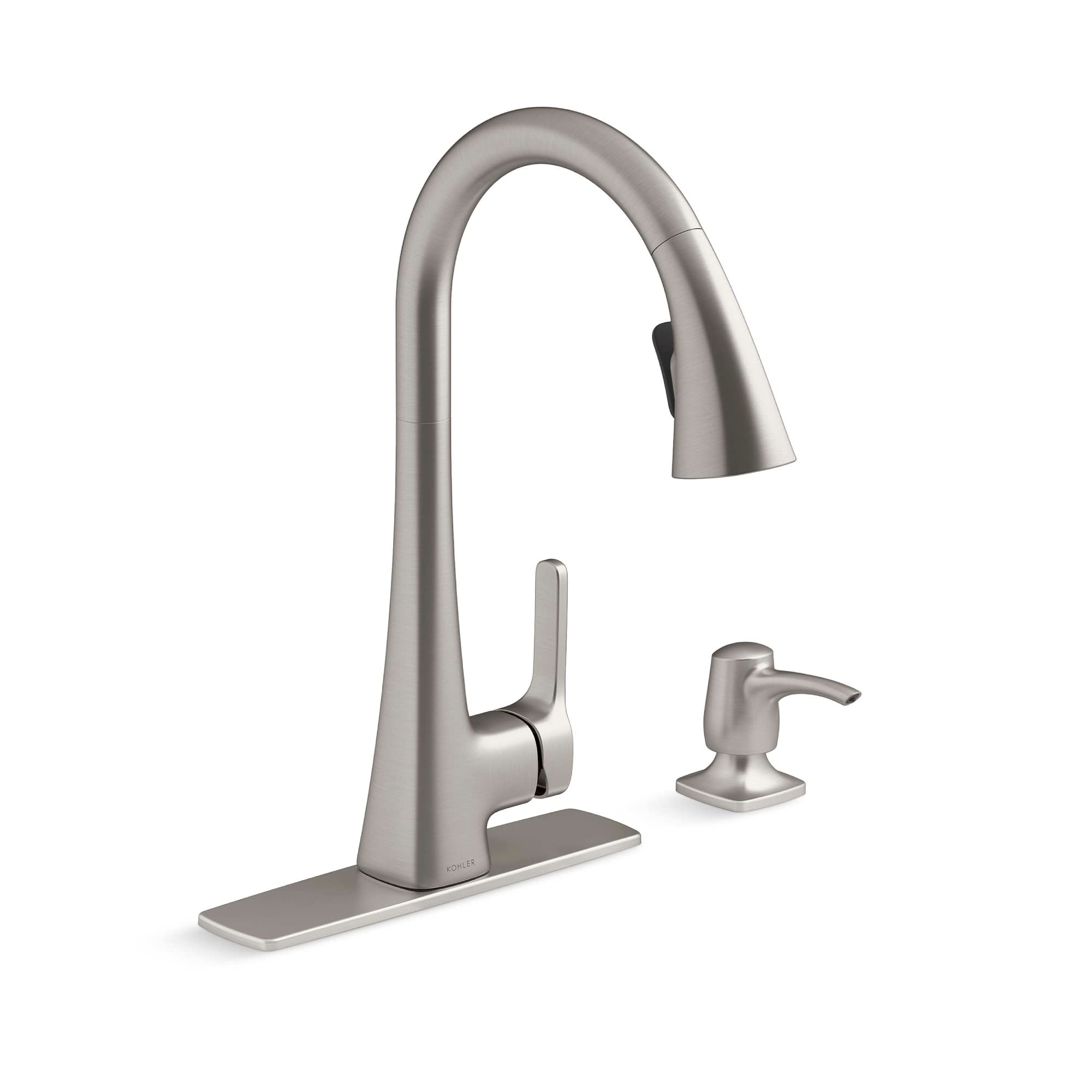 KOHLER R22867-SD-VS Maxton Pull-Down Kitchen Faucet with Soap Dispenser/Lotion Dispenser, Kitchen Sink Faucet with Pull Down Sprayer, Vibrant Stainless