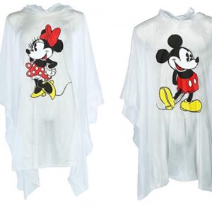 Disney Classic Mickey and Minnie Rain Poncho 2 pack set, Clear Adult