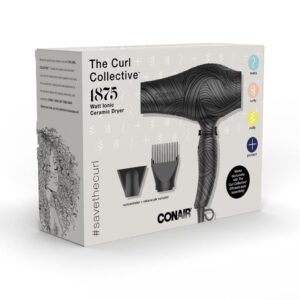 Conair The Curl Collective 1875 Watt Ionic Ceramic Hair Dryer, Black, 18"