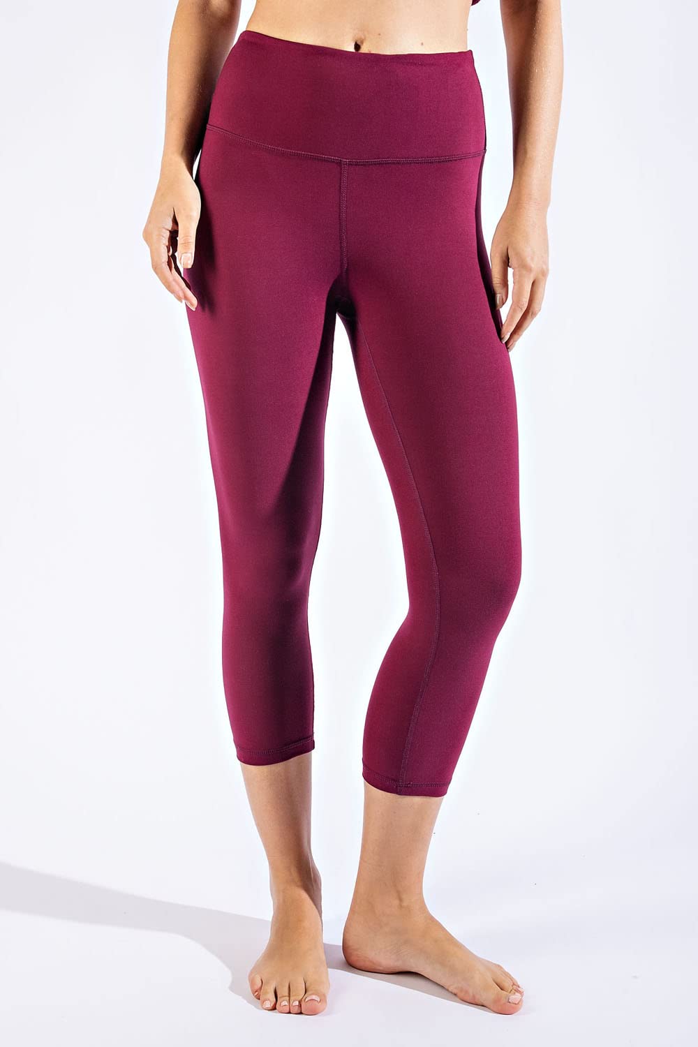 Hype Up Women's High Waisted Buttery Super Soft Capri Length Activewear Legging (S-3X) Burgundy