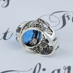 Filigranist 925 Sterling Silver Filigree Art Blue Quartz Gemstone Women Cocktail Statement Ring, Luxurious Gift Boxed (Blue Quartz, 10.5)