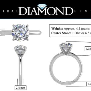 Central Diamond Center VOGUE 4 Prong Round Silver Solitaire Engagement Wedding Ring - 9mm (3.00ct) - Platinum Plated - Size 7