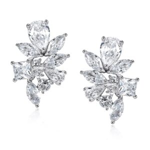 SWEETV Cluster Bridal Wedding Earrings for Brides Bridesmaid, Marquise Cubic Zirconia Rhinestone Stud Earrings for Women, Prom (Silver-Style2)