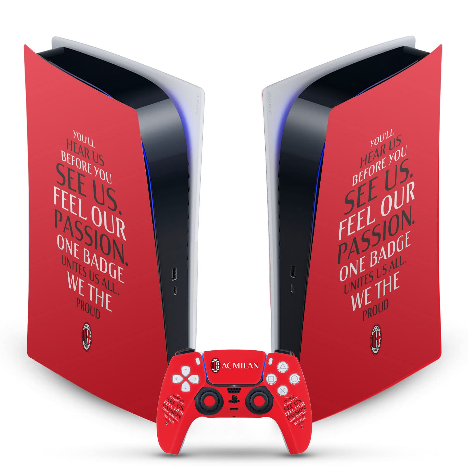 Head Case Designs Officially Licensed AC Milan Typography Art Vinyl Faceplate Sticker Gaming Skin Decal Cover Compatible with Sony PlayStation 5 PS5 Digital Edition Console and DualSense Controller