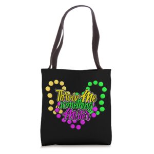 throw me something mister, ladies mardi gras beads tote bag