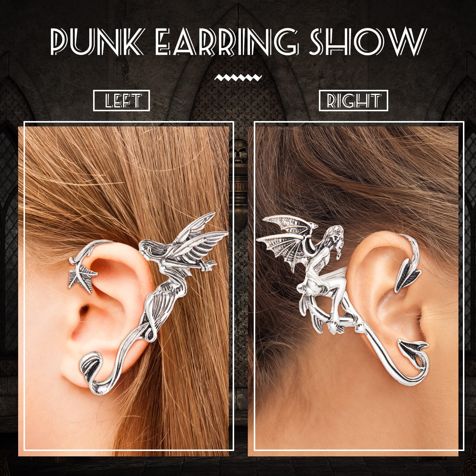 16 Pcs Elf Ear Cuffs Silver Piercing Ear Cuff Earrings Stylish Metal Sliver Colored Gothic Stud Earrings for Costume Cosplay (Elf Angel Demon Style)