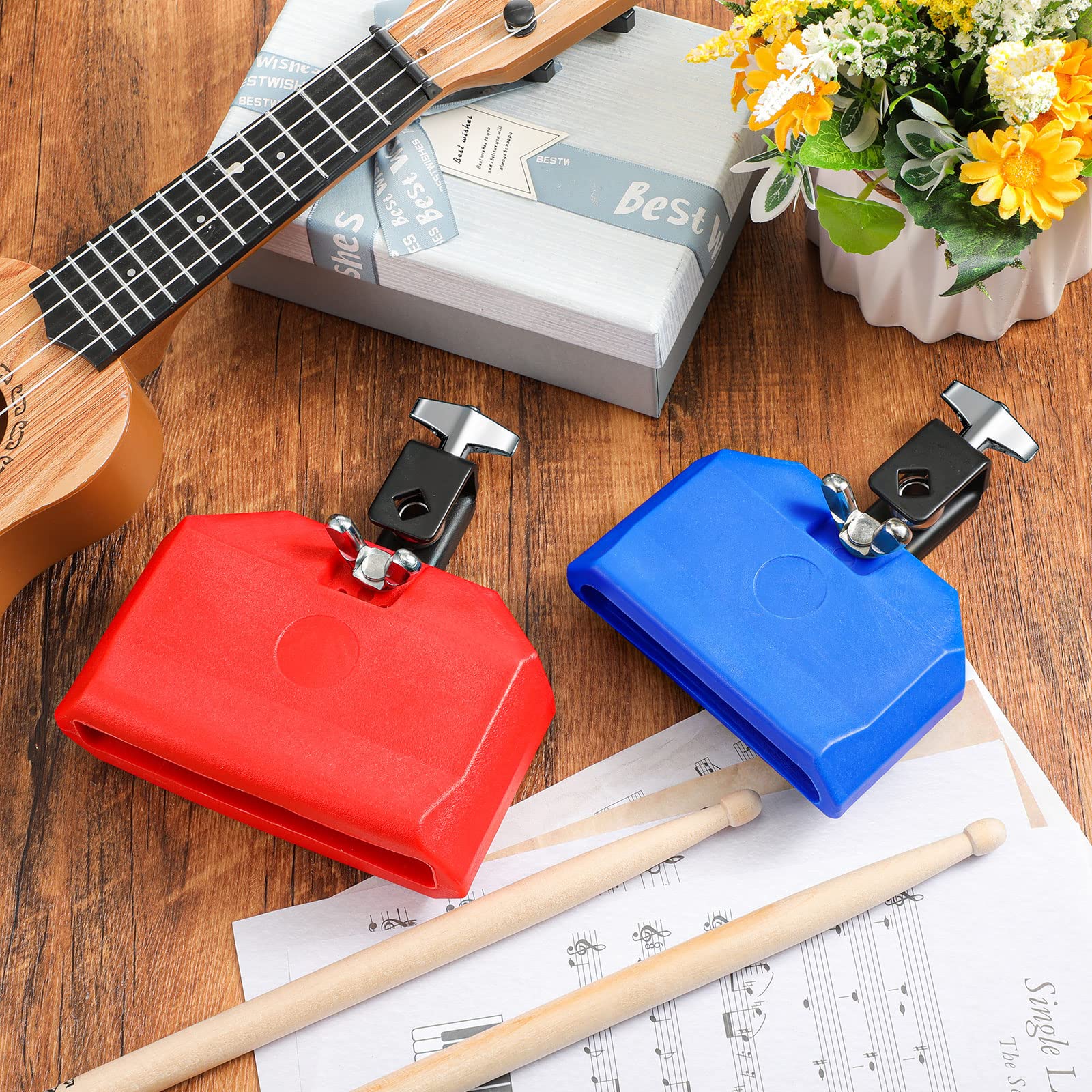 6 Pieces Drum Jam Block Musical Percussion Block with Maple Drum Sticks 5A Adjustable Mount Bracket Plastic Percussion Instruments Block for Latin Drum