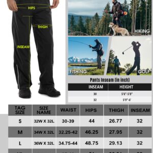 33,000ft Men's Rain Pants Waterproof Rain Over Pants Windproof Lightweight Outdoor Rain Pants for Work Golf Hiking Fishing Black