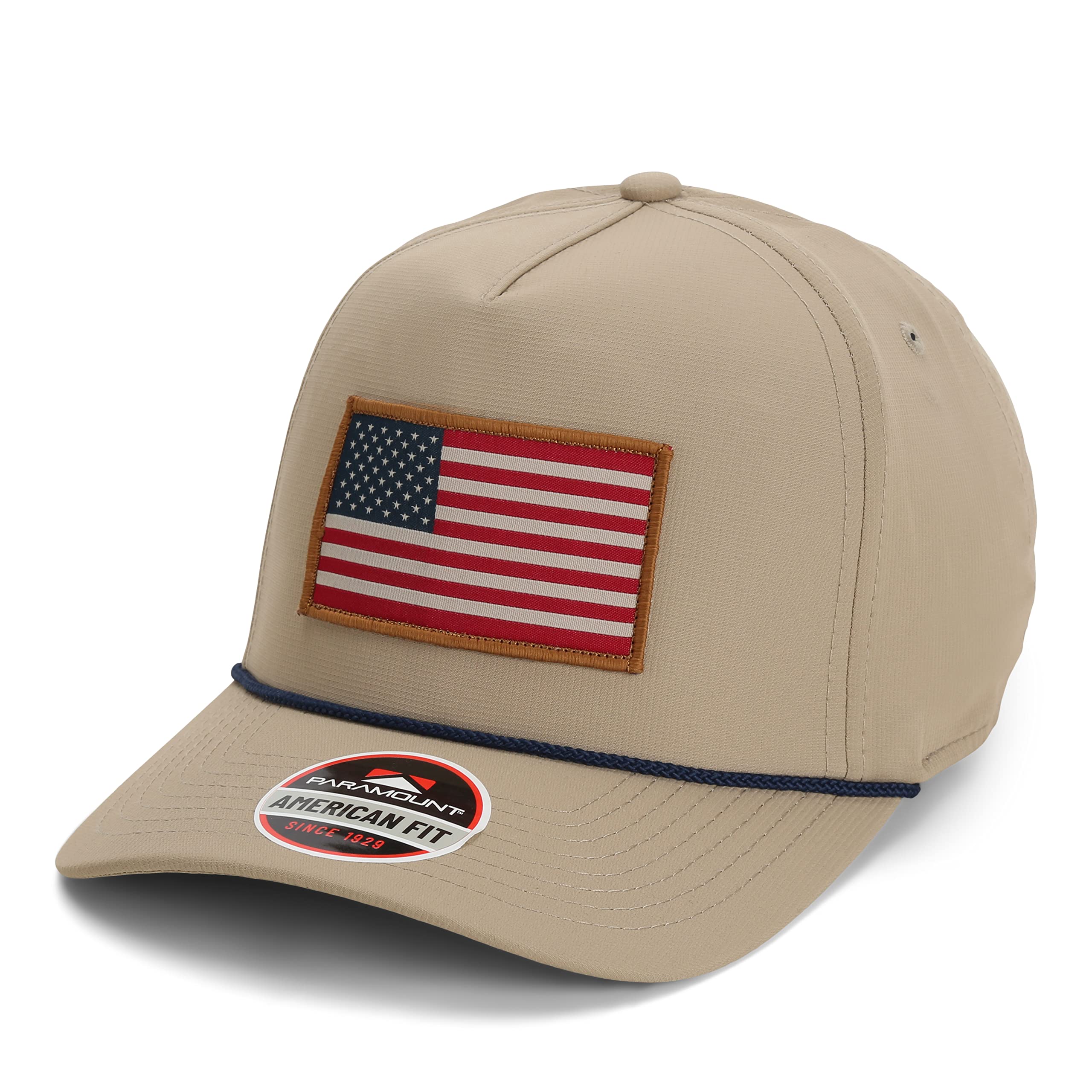 Paramount Outdoors American Flag Performance Ripstop American Fit US Patriotic Cap Fits Head Sizes MD - XX (Khaki)