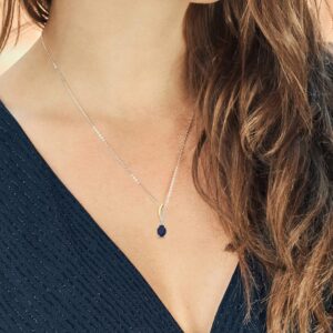 Gem Stone King 925 Sterling Silver and 10K Yellow Gold Blue Sapphire and White Lab Grown Diamond Pendant Necklace For Women (1.85 Cttw, Gemstone September Birthstone, with 18 Inch Silver Chain)