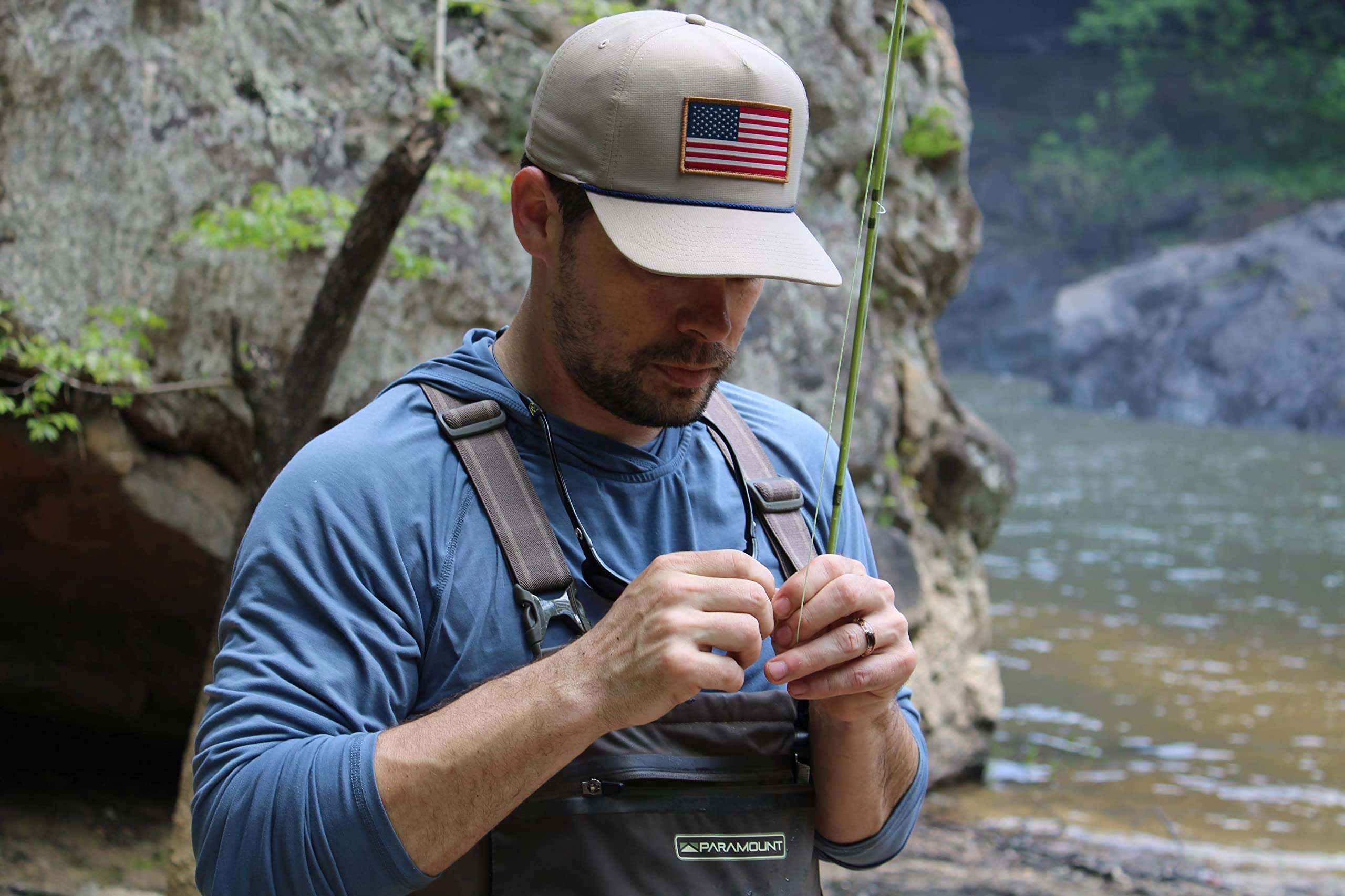 Paramount Outdoors American Flag Performance Ripstop American Fit US Patriotic Cap Fits Head Sizes MD - XX (Khaki)