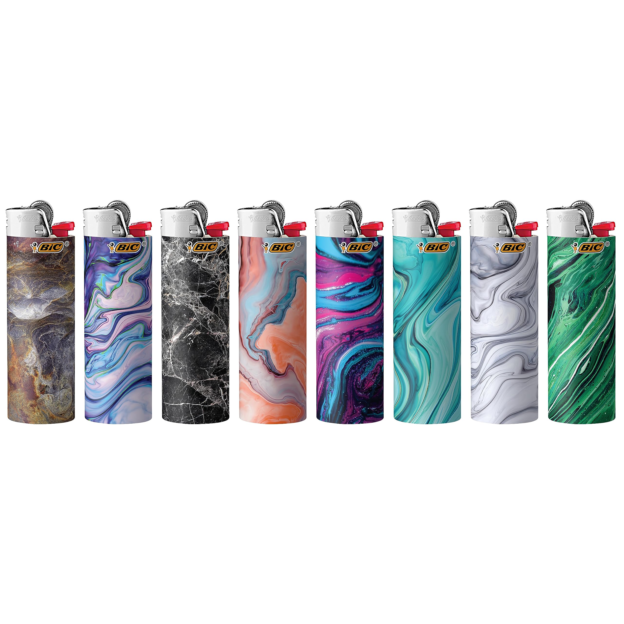 BIC Maxi Pocket Lighter, Special Edition Marble Collection, Assorted Unique Lighter Designs, 50 Count Tray of Lighters