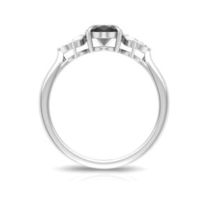 Certified Black Onyx 6X8 MM Oval Engagement Ring with Diamond Accent, AAA Quality (With Ready to Gift Jewelry Box), 14K White Gold, Size:US 9.00