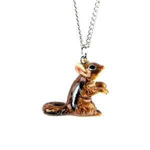 Little Critterz Jewelry - Brown Chipmunk Animal Necklace - Pendant Porcelain Jewelry