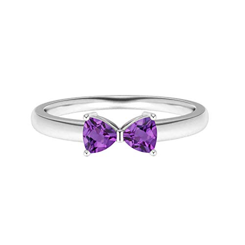 Two Stone 0.75 CTW Trillion Cut Amethyst Gemstone 925 Sterling Silver Bow Tie Stackable Ring (White gold plated silver, 5)