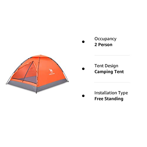 CAMEL 2 Person Camping Dome Tent, Waterproof,Spacious, Lightweight Portable Backpacking Tent for Outdoor Camping/Hiking (Orange)