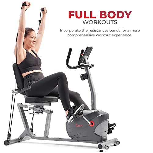 Sunny Health & Fitness Smart Magnetic Recumbent Exercise Bike Trainer w/Arm Exerciser for Full Body Workout, Indoor Cardio Cycling Machine for Seniors, Bluetooth Link to SunnyFit App-SF-RB420031