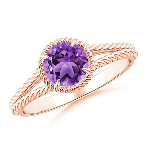 CARILLON Solid 925 Sterling Silver Round Amethyst 0.60 Ctw Gemstone Women Wedding Ring Jewelry (Rose Plated, 4)