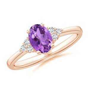 CARILLON Solitaire Oval 1 Ctw Amethyst Gemstone White Accents 925 Sterling Silver Women Wedding Ring Jewelry (Rose Plated, 5.5)