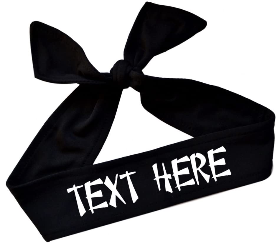 Custom Personalized Tie Headband in Chinese Takeaway Font You Pick Headband and Text Color (Black Headband)