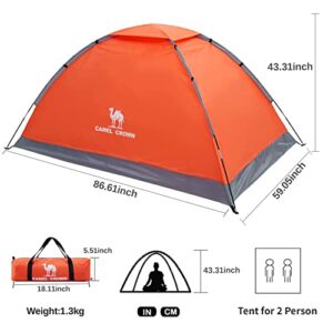 CAMEL 2 Person Camping Dome Tent, Waterproof,Spacious, Lightweight Portable Backpacking Tent for Outdoor Camping/Hiking (Orange)