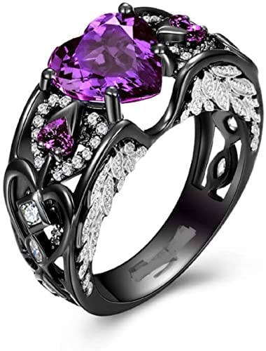 4.00Ct Heart Cut Purple Amethyst & Diamond Angel Wings Engagement Ring 925 Sterling Silver (4.5)