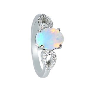 Natural 9X7 MM Ethiopian Welo Cut Opal Gemstone 925 Sterling Silver October Birthstone Wedding Jewelry Engagement Ring Gift For Her (Rose Gold Rhodium Plated Silver, 7.5)