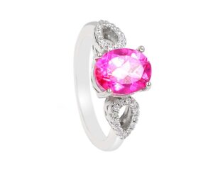 natural 9x7 mm oval cut pink topaz gemstone 925 sterling silver wedding jewelry solitaire unisex proposal engagement ring bridal ring gift for her (rhodium plated silver, 10)