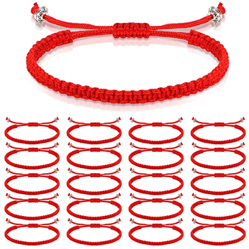 20 Pcs Red Bracelet Protection Good Luck Red Cord Bracelet Red String of Fate Bracelet Adjustable Knot Kabbalah Rope Bracelet Matching Braided Bracelet for Lover Couple Friend Women Men (Simple Style)