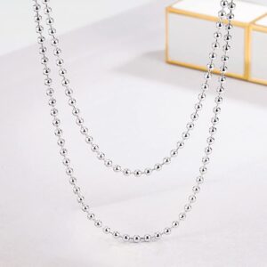 Meilanduo Solid 925 Sterling Silver 2.3mm Ball Bead Chain Necklace 18, 20, 22, 24, 26, 28 Inch for Women & Men (28")