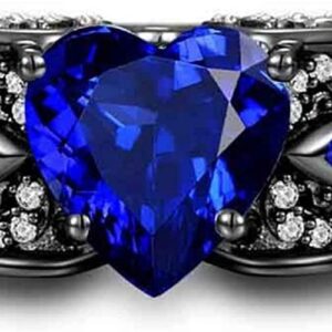 4.00Ct Heart Cut Blue Sapphire & Diamond Angel Wings Engagement Ring 925 Sterling Silver (10.5)