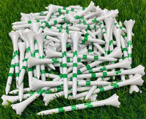 NorthPointe Four Leaf Clover/Shamrock 3 ¼” Plastic Golf Tees – White with Green - 100 Tees in Bulk