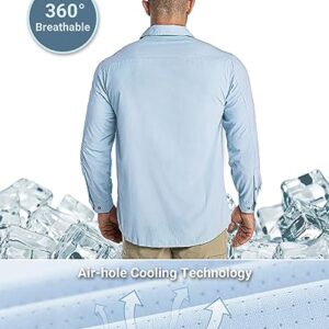 Outdoor Ventures Men's UPF 50+ UV Sun Protection Shirt, Long Sleeve Hiking Fishing Shirt Cooling Quick Dry for Safari Travel Light Blue