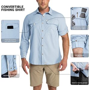 Outdoor Ventures Men's UPF 50+ UV Sun Protection Shirt, Long Sleeve Hiking Fishing Shirt Cooling Quick Dry for Safari Travel Light Blue