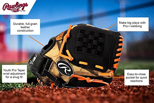 Rawlings Playmaker Camo Kids Baseball Glove for Kids 5-8 - TBall Glove – 10" - Right Hand Throw - Glove Fits on Left Hand - Make Selection Carefully