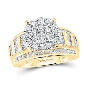 10kt yellow gold round diamond cluster bridal wedding engagement ring 1-1/2 cttw