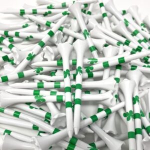 NorthPointe Four Leaf Clover/Shamrock 3 ¼” Plastic Golf Tees – White with Green - 100 Tees in Bulk