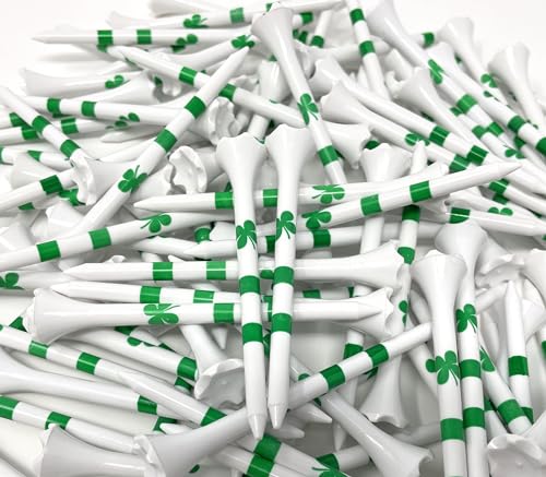 NorthPointe Four Leaf Clover/Shamrock 3 ¼” Plastic Golf Tees – White with Green - 100 Tees in Bulk