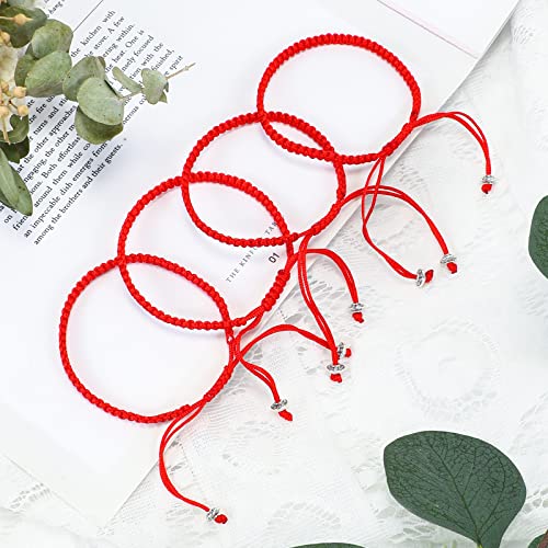 20 Pcs Red Bracelet Protection Good Luck Red Cord Bracelet Red String of Fate Bracelet Adjustable Knot Kabbalah Rope Bracelet Matching Braided Bracelet for Lover Couple Friend Women Men (Simple Style)