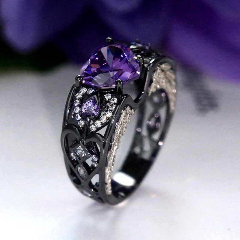 4.00Ct Heart Cut Purple Amethyst & Diamond Angel Wings Engagement Ring 925 Sterling Silver (4.5)