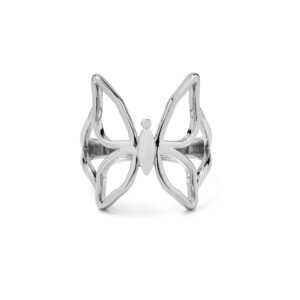 pura vida silver plated butterfly kiss ring - brass base band, stackable accessory - size 6