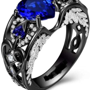 4.00Ct Heart Cut Blue Sapphire & Diamond Angel Wings Engagement Ring 925 Sterling Silver (10.5)