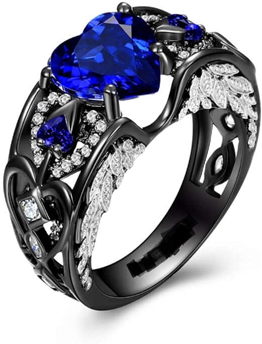 4.00Ct Heart Cut Blue Sapphire & Diamond Angel Wings Engagement Ring 925 Sterling Silver (10.5)