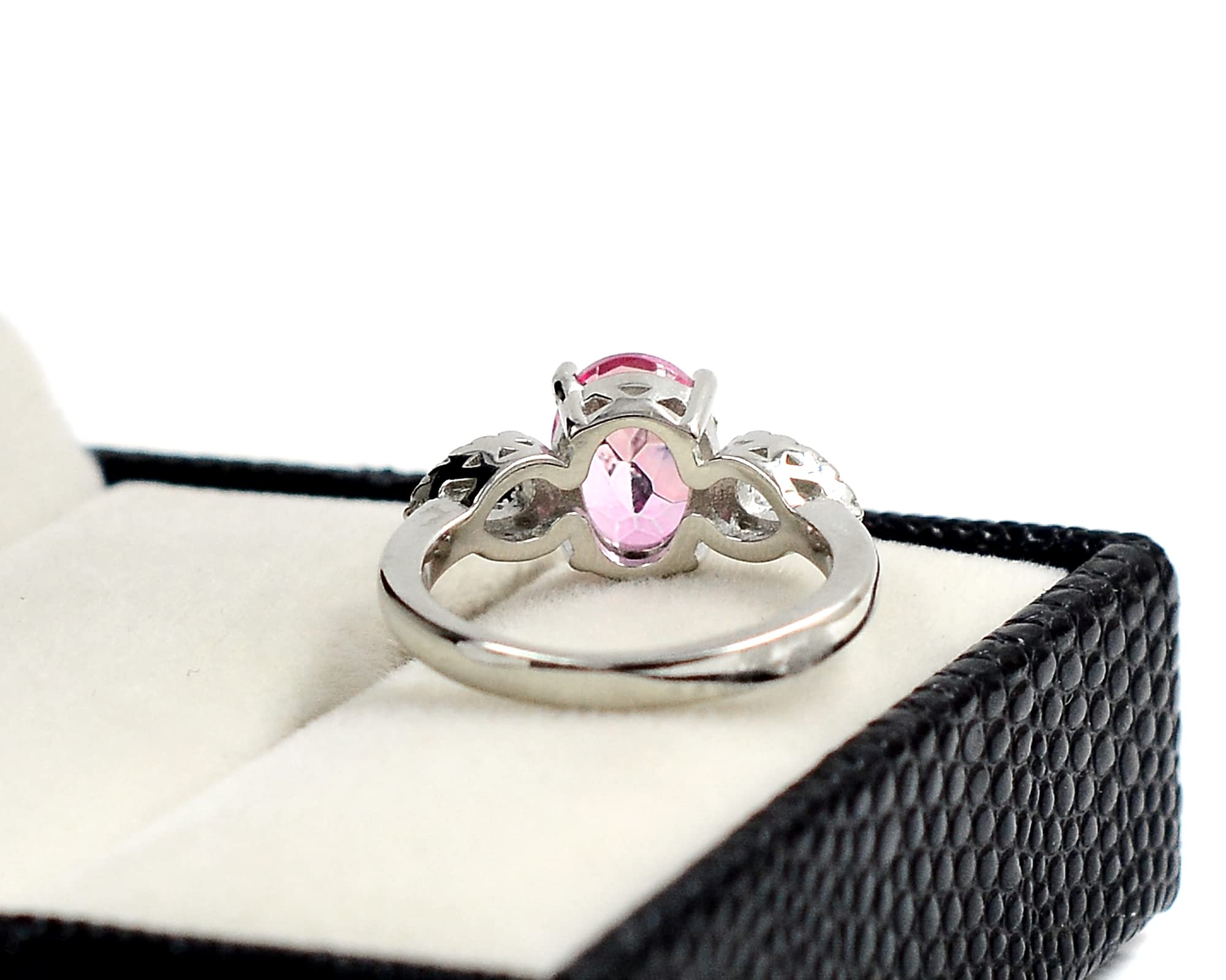 Natural 9X7 MM Oval Cut Pink Topaz Gemstone 925 Sterling Silver Wedding Jewelry Solitaire Unisex Proposal Engagement Ring Bridal Ring Gift For Her (Rhodium Plated Silver, 10)