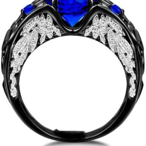 4.00Ct Heart Cut Blue Sapphire & Diamond Angel Wings Engagement Ring 925 Sterling Silver (10.5)