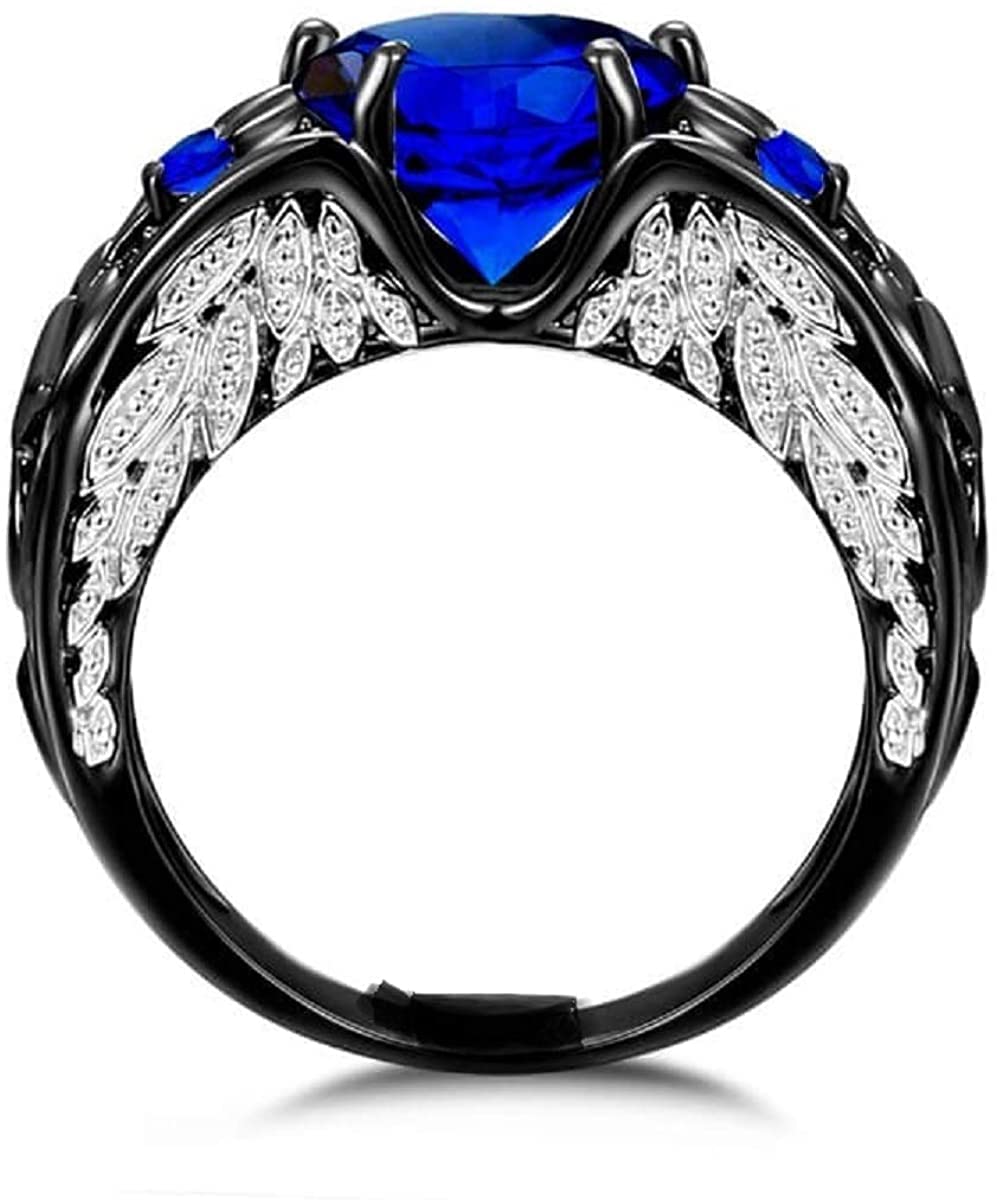 4.00Ct Heart Cut Blue Sapphire & Diamond Angel Wings Engagement Ring 925 Sterling Silver (10.5)