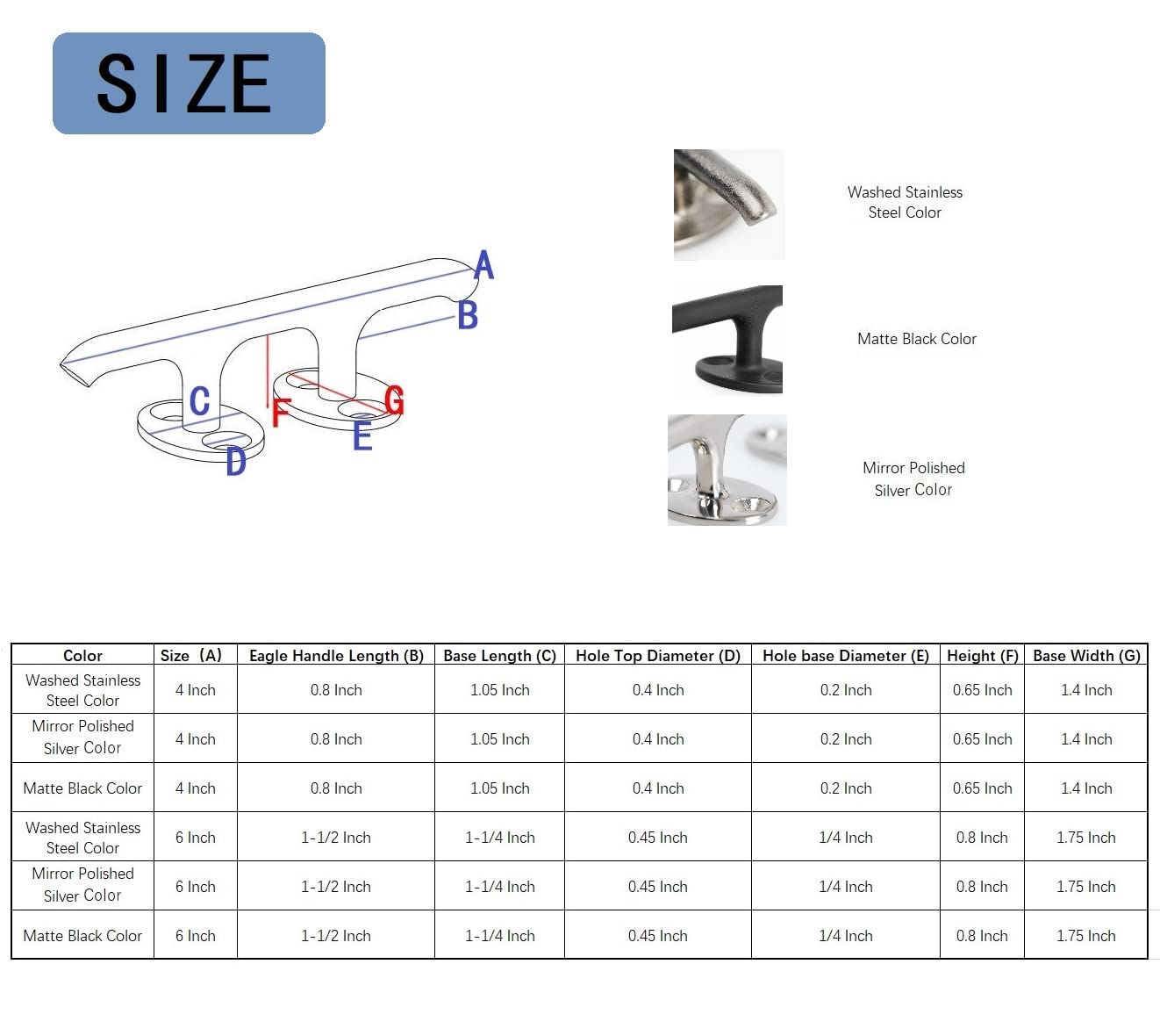 Thorn Boat Dock Cleat 4 Inch Open Base Stainless Steel Eagle Handle Cleats Pack of 4 (4 Inch, Washed Stainless Steel Color)