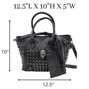 EMBOSSED SKULL LEATHERETTE BAGS TOTE STYLE SKULL HANDBAGS RHINESTONE SKULL PURSES (BHW79-BLACK)