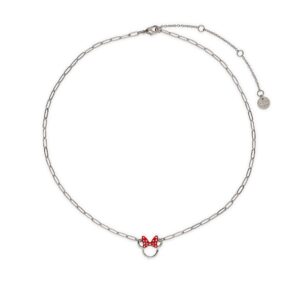 Pura Vida 14" Silver Plated Disney Minnie Mouse Paperclip Choker Necklace - Adjustable Chain, Brass Base - 3" Extender